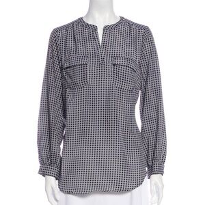 Cynthia Rowley Black White Ling Sleeves Button Down Blouse V Neck Size 3X